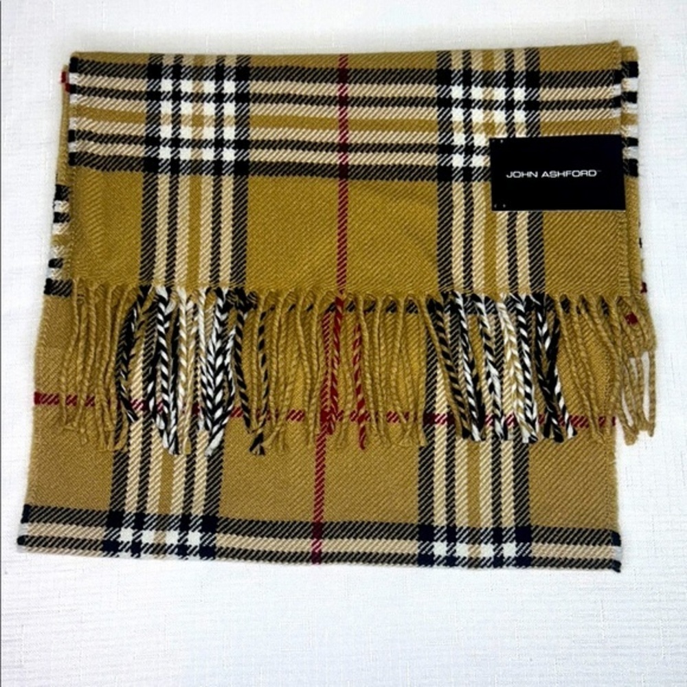 John Ashford Tan and Black Plaid Scarf